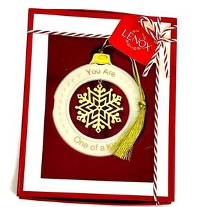 LENOX “You Are one Of A Kind Friend” Round Gold Tasseled Porcelain 3.5” Ornament